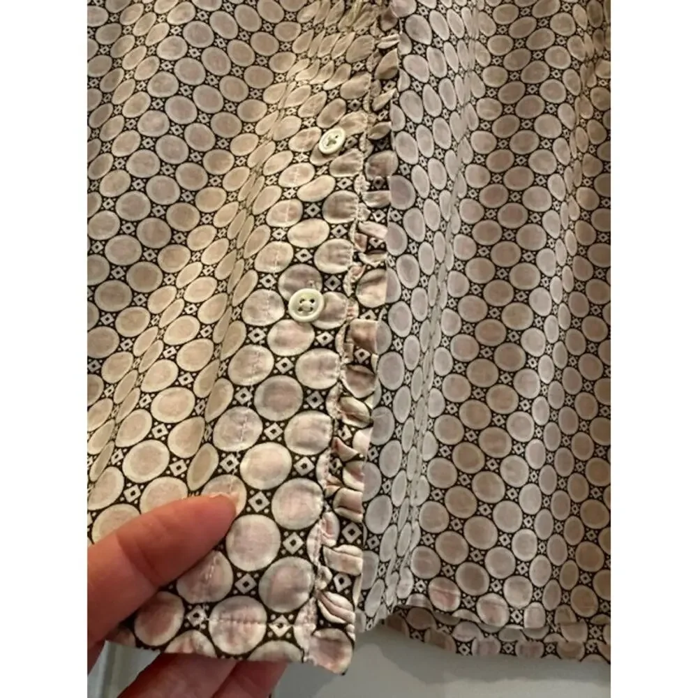 Boden Geo Dot Cotton Button Down Blouse Size: 10 Pink/Brown Pattern - Picture 4 of 10